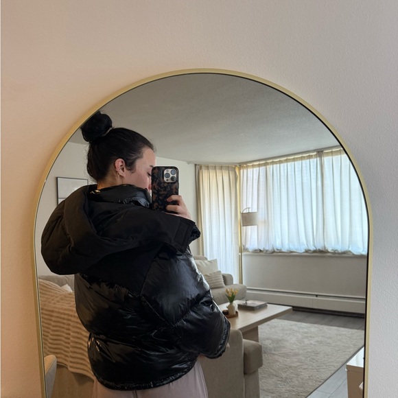 Women's Black shiny effect Puffer Jacket with drawstrings - Picture 4 of 4